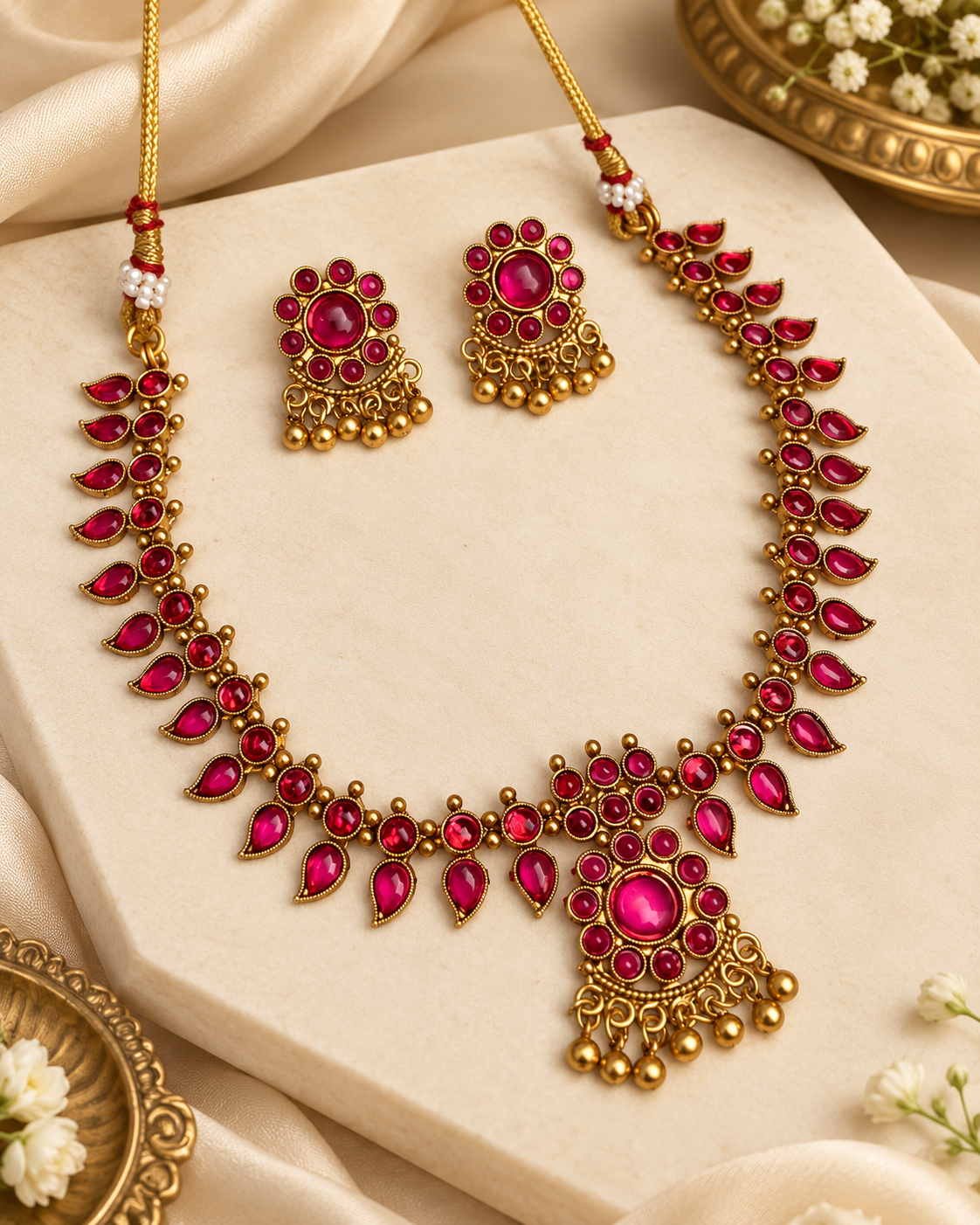 Rani Pink Teardrop Necklace & Earrings Set